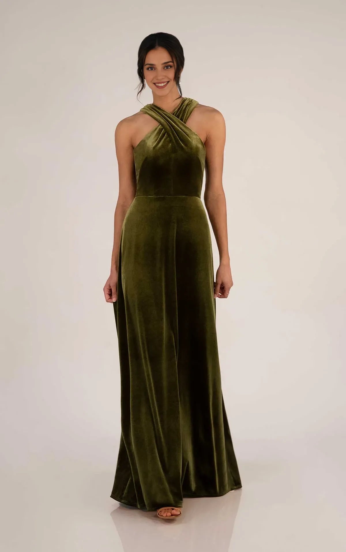 Weitese Prom Shop Dresses Simple High Halter Neckline Sleeveless Bridesmaid Dress in Velvet Formal Women's Dresses